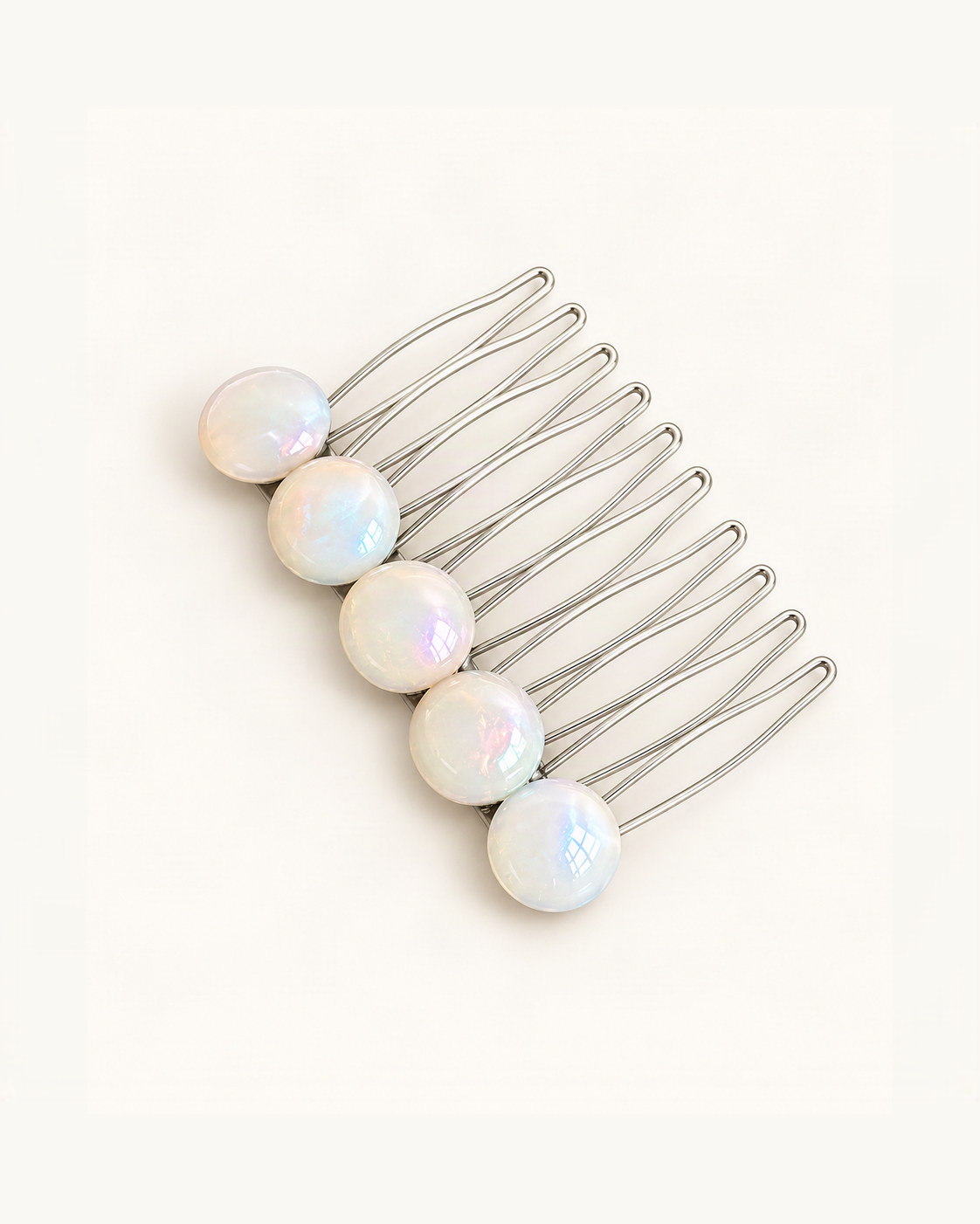Cellulose Acetate Round Bead Side Comb — Mermaid variant on warm ivory background [FITINY Hair]