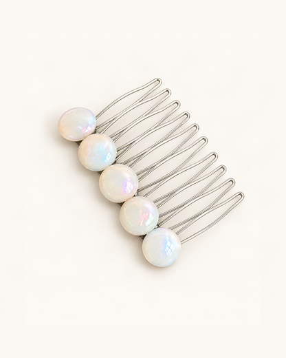 Cellulose Acetate Round Bead Side Comb — Mermaid variant on warm ivory background [FITINY Hair]