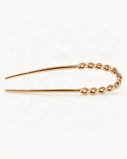 Metal U-Shaped Hair Fork with Decorative Top — Champagne / Beaded variant on warm ivory background [FITINY Hair]