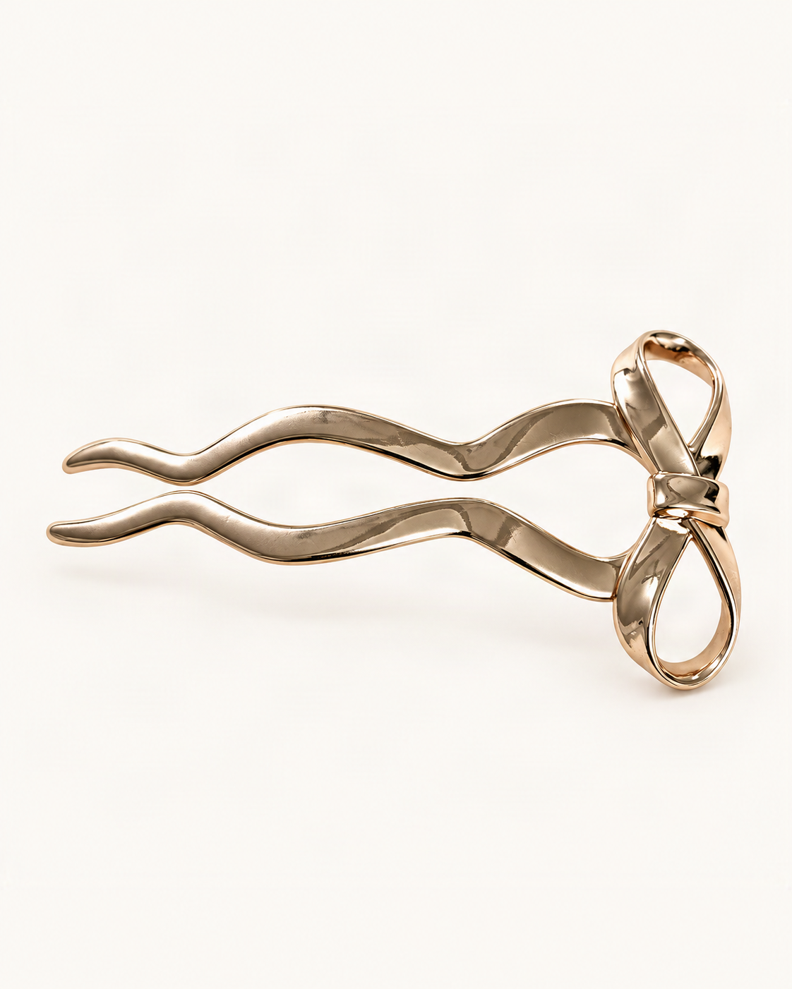Metal U-Shaped Hair Fork with Decorative Top — Champagne / Bow variant on warm ivory background [FITINY Hair]