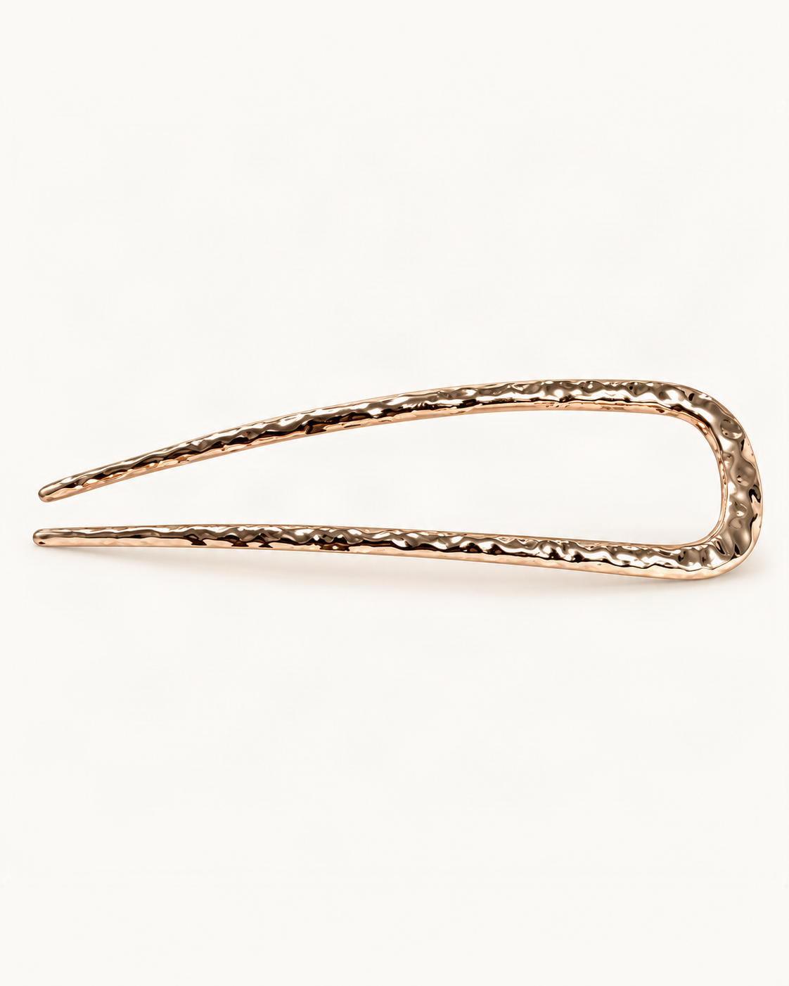 Metal U-Shaped Hair Fork with Decorative Top — Champagne / Hammered variant on warm ivory background [FITINY Hair]