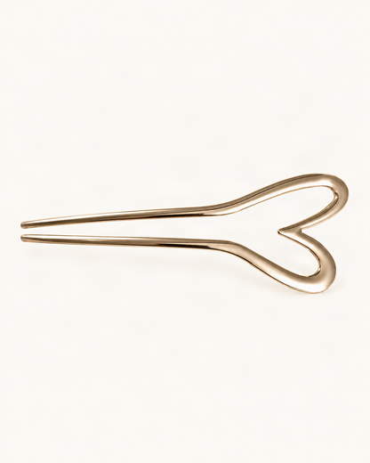 Metal U-Shaped Hair Fork with Decorative Top — Champagne / Heart variant on warm ivory background [FITINY Hair]