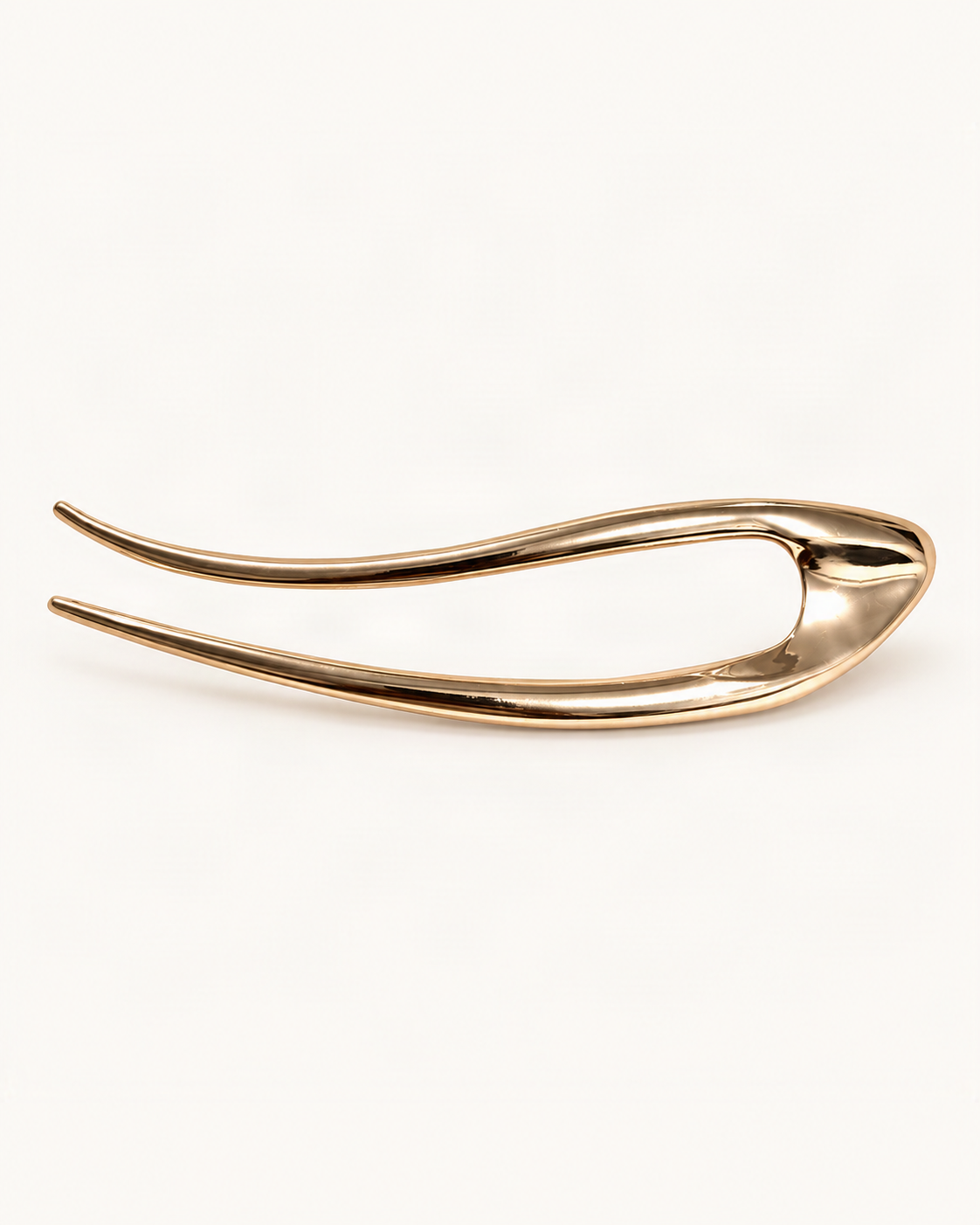Metal U-Shaped Hair Fork with Decorative Top — Champagne / Sculpted variant on warm ivory background [FITINY Hair]