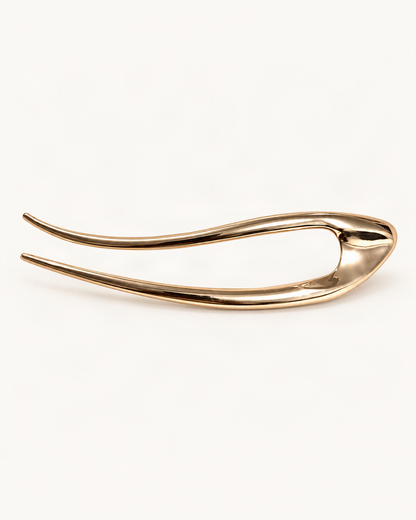 Metal U-Shaped Hair Fork with Decorative Top — Champagne / Sculpted variant on warm ivory background [FITINY Hair]