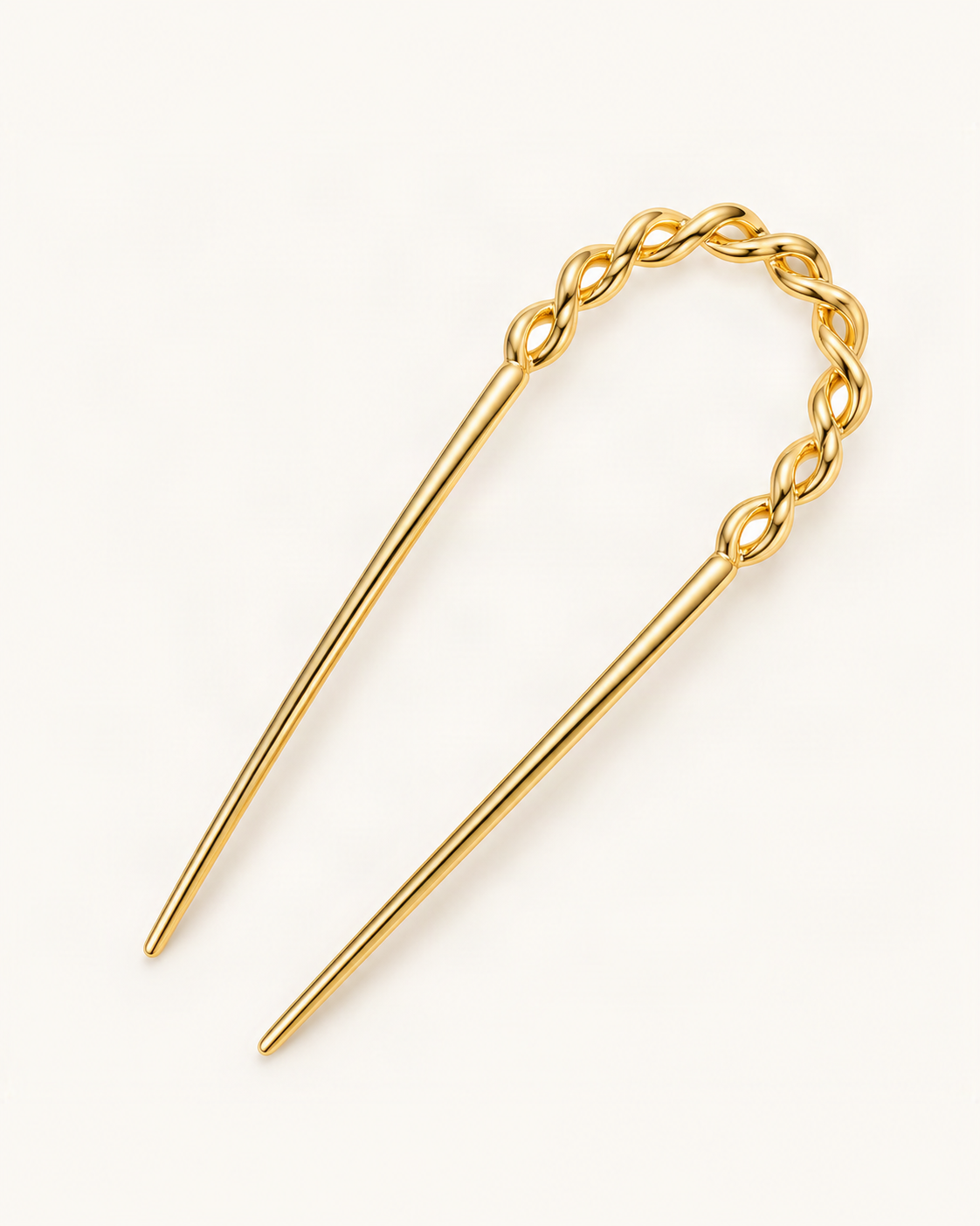 Metal U-Shaped Hair Fork with Decorative Top — Gold / Beaded variant on warm ivory background [FITINY Hair]