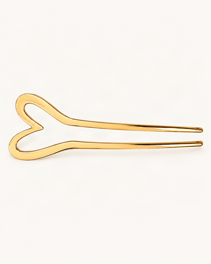 Metal U-Shaped Hair Fork with Decorative Top — Gold / Heart variant on warm ivory background [FITINY Hair]