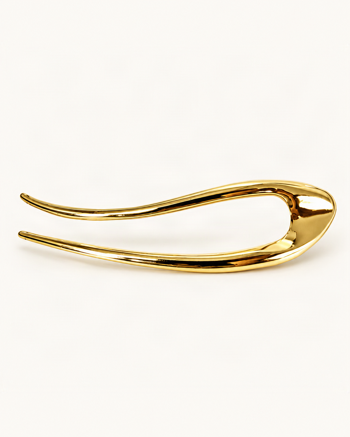 Metal U-Shaped Hair Fork with Decorative Top — Gold / Sculpted variant on warm ivory background [FITINY Hair]