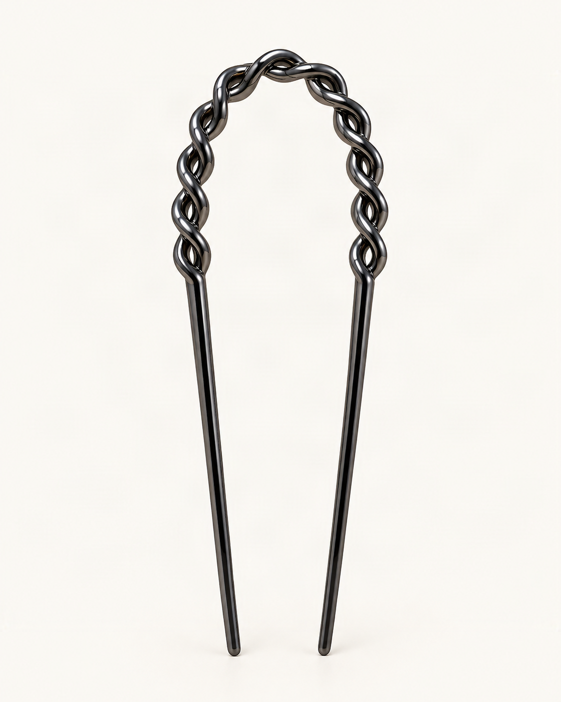 Metal U-Shaped Hair Fork with Decorative Top — Gunmetal / Beaded variant on warm ivory background [FITINY Hair]