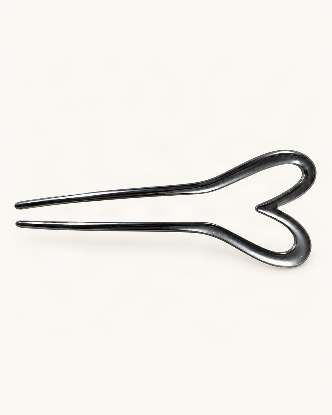 Metal U-Shaped Hair Fork with Decorative Top — Gunmetal / Heart variant on warm ivory background [FITINY Hair]