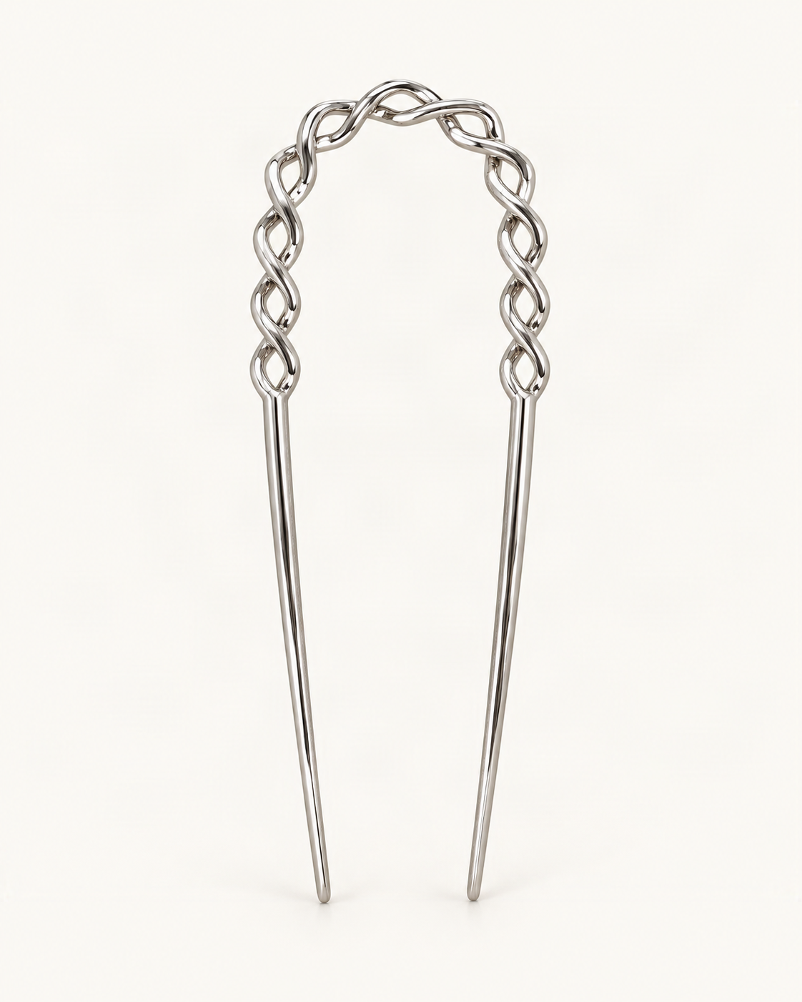 Metal U-Shaped Hair Fork with Decorative Top — Silver / Beaded variant on warm ivory background [FITINY Hair]