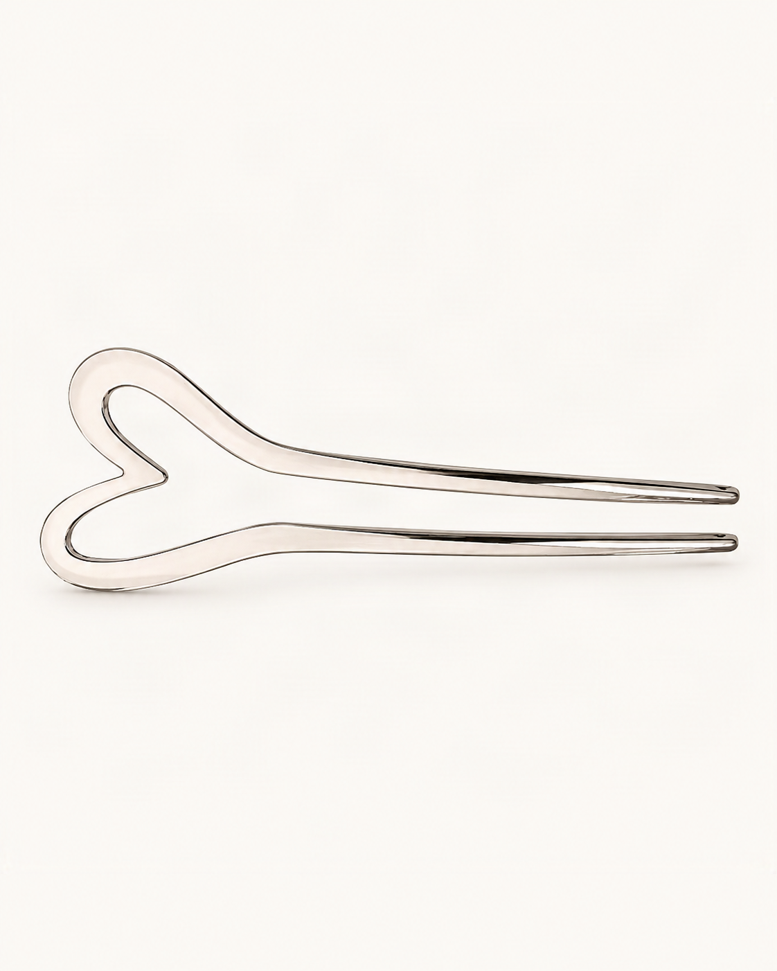 Metal U-Shaped Hair Fork with Decorative Top — Silver / Heart variant on warm ivory background [FITINY Hair]